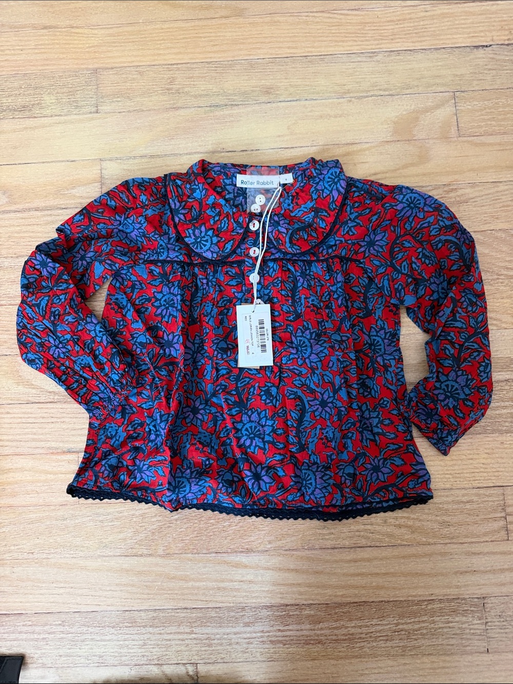Roller Rabbit  Floral Blouse in Red & Blue Size 4 NWT